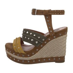 Lanvin Brown, Yellow, and Green Wedge Sandals